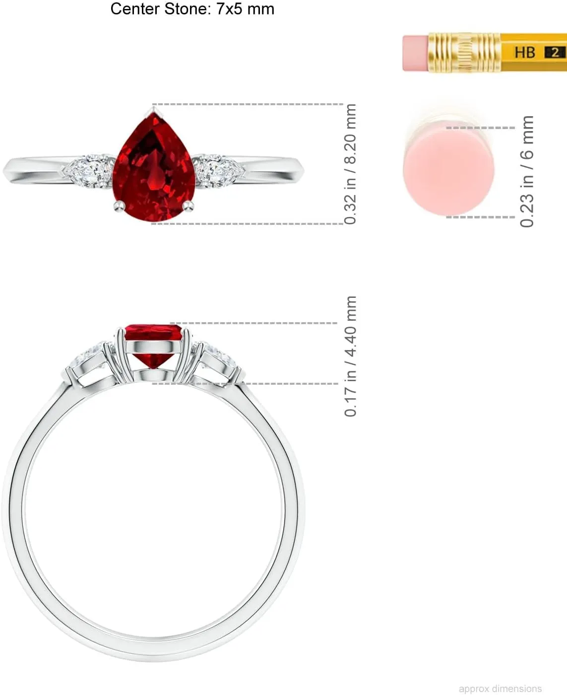 Angara Lab Grown Pear shape Ruby Three Stone Engagement Ring in 14K Solid Gold/Platinum | July Birthstone, Birthday, Anniversary, Wedding Jewelry Gift for Women