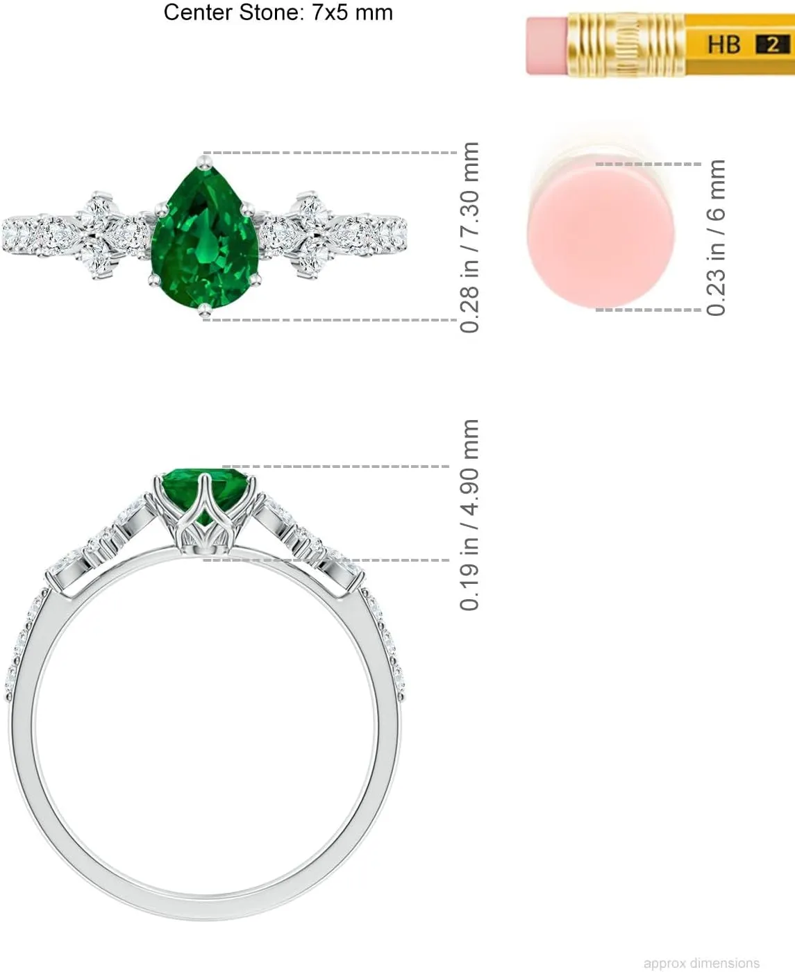 Angara Lab Grown Pear-Shaped Emerald Side Stone Engagement Ring with Accents in 14K Solid Gold/Platinum | May Birthstone, Birthday, Anniversary, Wedding Jewelry Gift for Women
