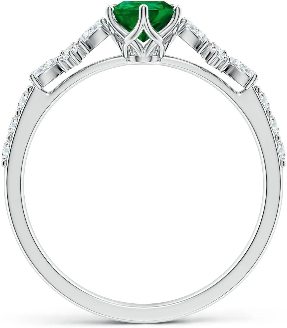 Angara Lab Grown Pear-Shaped Emerald Side Stone Engagement Ring with Accents in 14K Solid Gold/Platinum | May Birthstone, Birthday, Anniversary, Wedding Jewelry Gift for Women