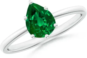 Angara Lab Grown Pear-Shaped Emerald Solitaire Classic Engagement Ring in 14K Solid Gold/Platinum | May Birthstone, Birthday, Anniversary, Wedding Jewelry Gift for Women