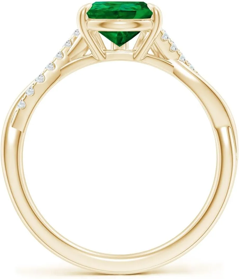 Angara Lab Grown Pear-Shaped Emerald Twisted Shank Engagement Ring in 14K Solid Gold/Platinum | May Birthstone, Birthday, Anniversary, Wedding Jewelry Gift for Women