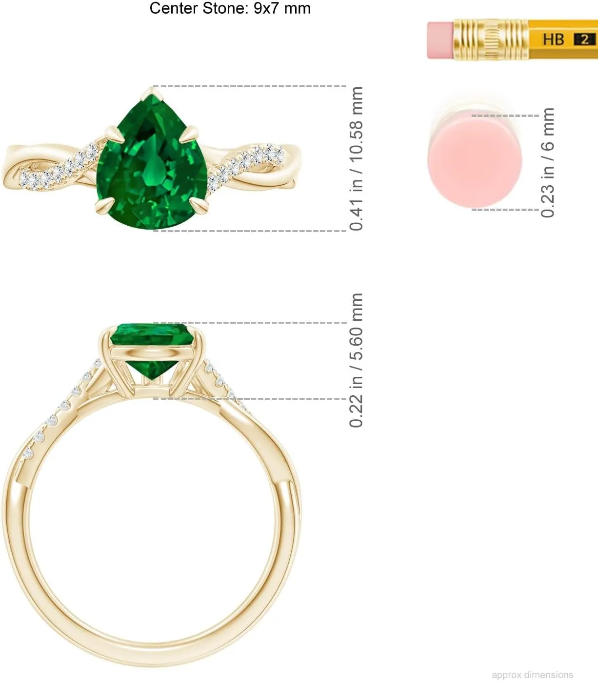 Angara Lab Grown Pear-Shaped Emerald Twisted Shank Engagement Ring in 14K Solid Gold/Platinum | May Birthstone, Birthday, Anniversary, Wedding Jewelry Gift for Women
