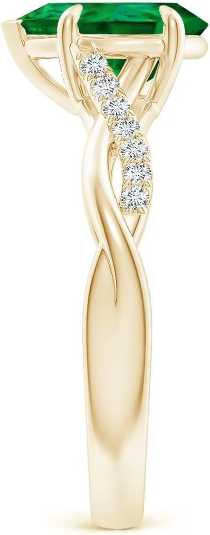 Angara Lab Grown Pear-Shaped Emerald Twisted Shank Engagement Ring in 14K Solid Gold/Platinum | May Birthstone, Birthday, Anniversary, Wedding Jewelry Gift for Women