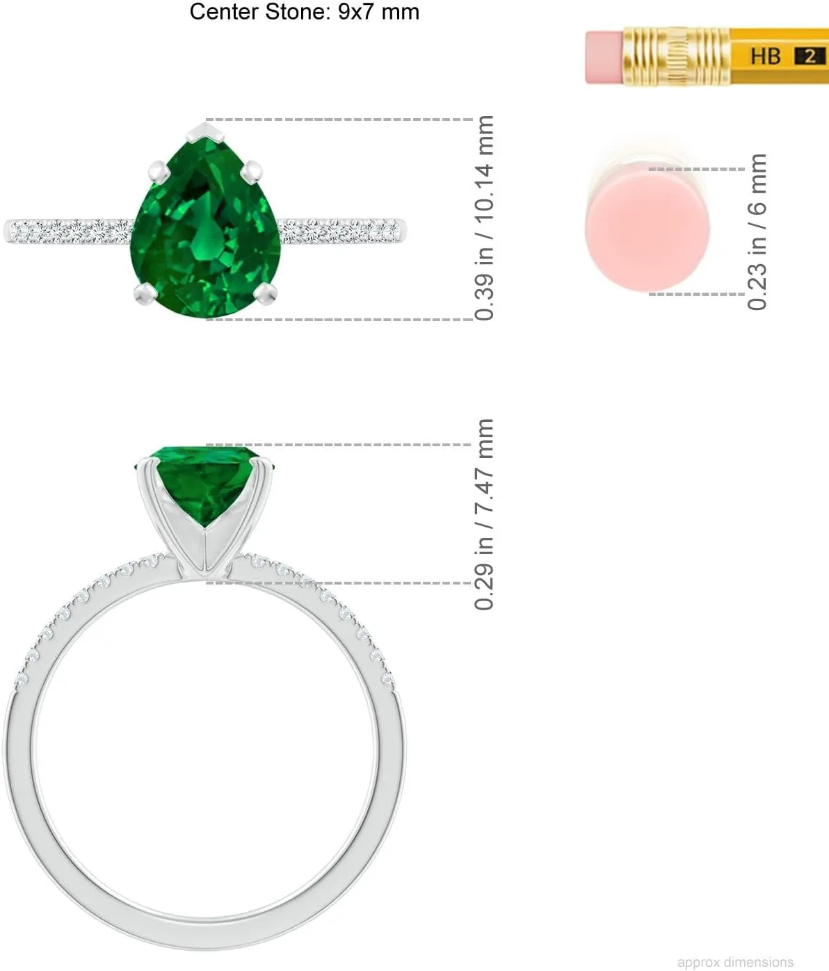 Angara Lab Grown Peg Head Pear Emerald Classic Engagement Ring in 14K Solid Gold/Platinum | May Birthstone, Birthday, Anniversary, Wedding Jewelry Gift for Women