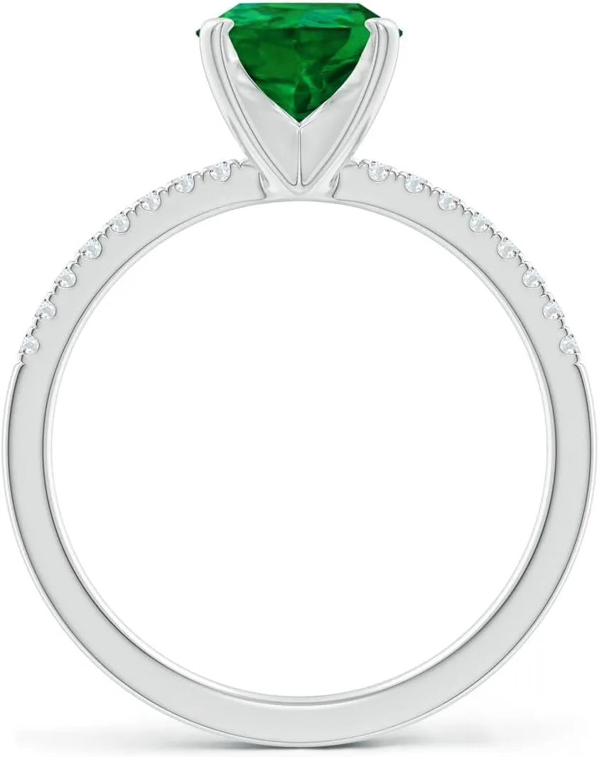 Angara Lab Grown Peg Head Pear Emerald Classic Engagement Ring in 14K Solid Gold/Platinum | May Birthstone, Birthday, Anniversary, Wedding Jewelry Gift for Women