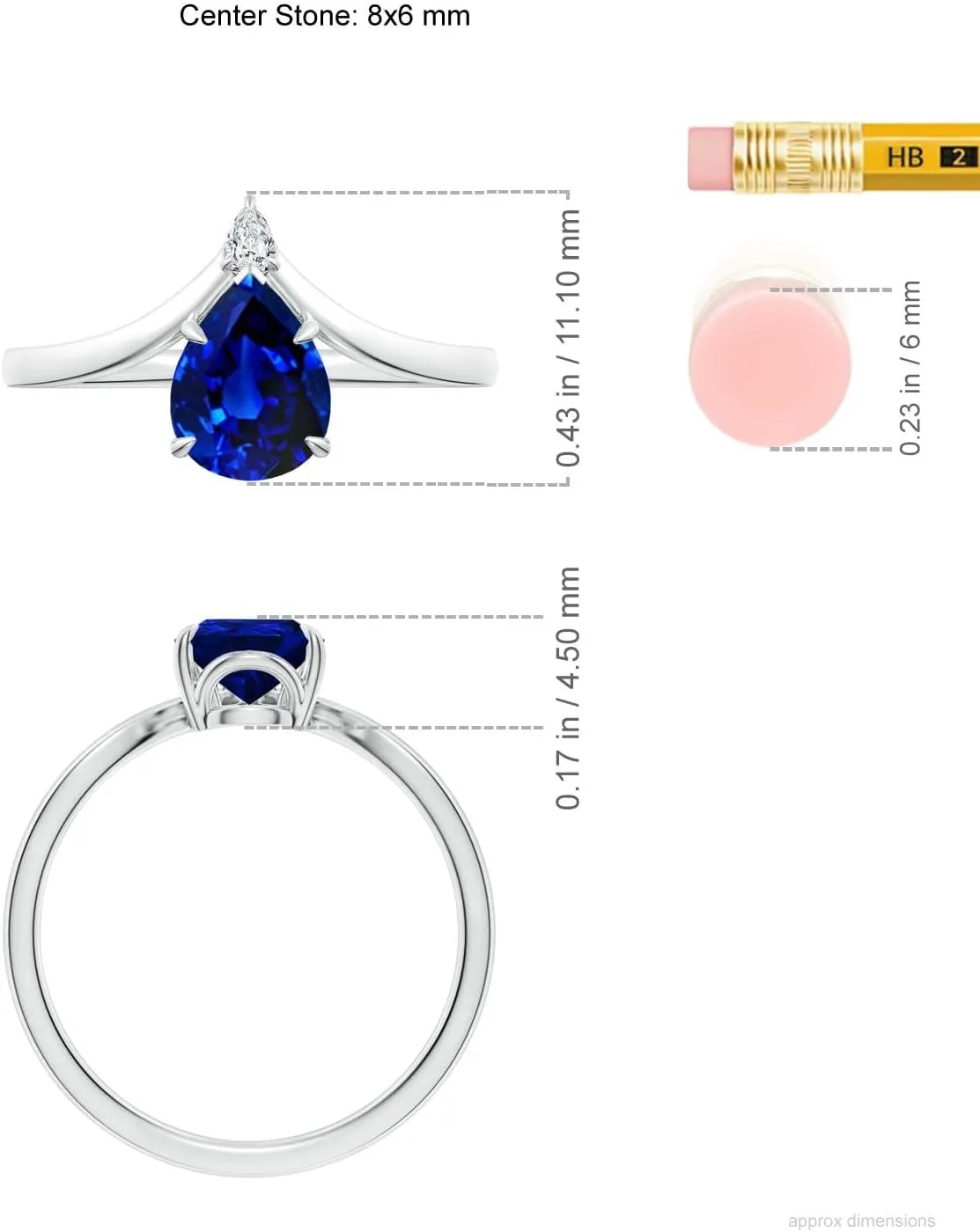 Angara Lab Grown Prong-Set Pear Blue Sapphire Chevron Engagement Ring in 14K Solid Gold/Platinum | September Birthstone, Birthday, Anniversary, Wedding Jewelry Gift for Women