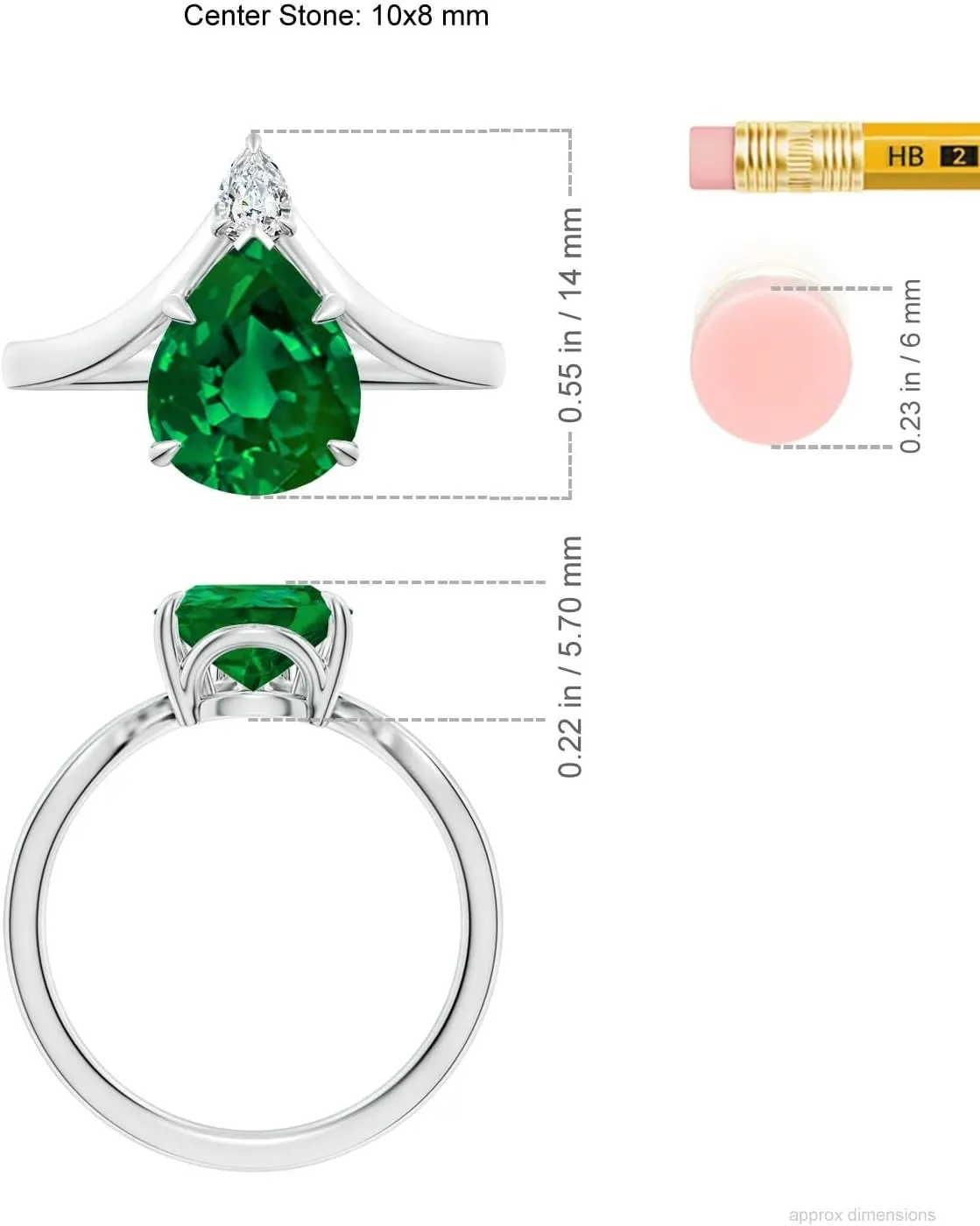 Angara Lab Grown Prong-Set Pear Emerald Chevron Engagement Ring in 14K Solid Gold/Platinum | May Birthstone, Birthday, Anniversary, Wedding Jewelry Gift for Women