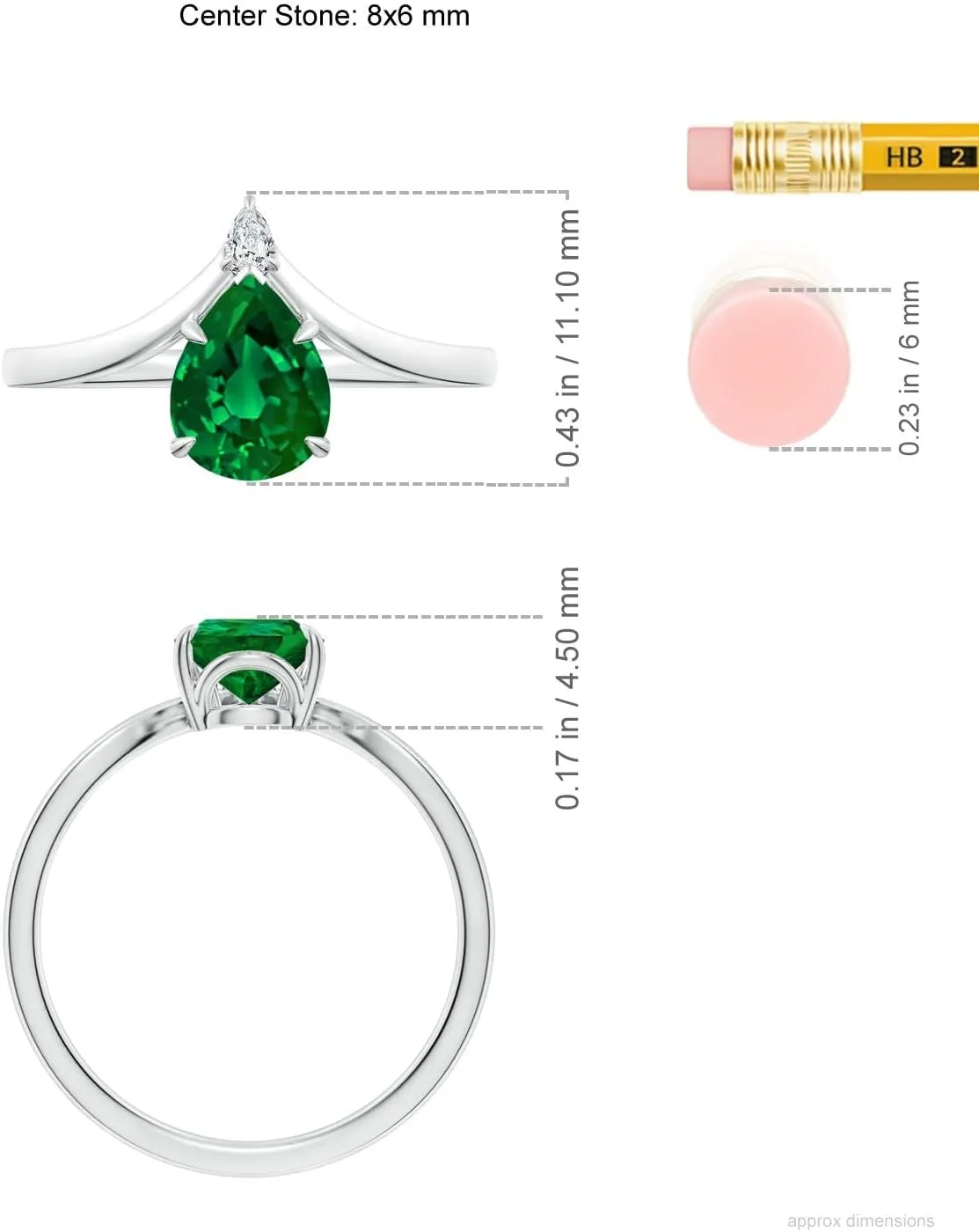 Angara Lab Grown Prong-Set Pear Emerald Chevron Engagement Ring in 14K Solid Gold/Platinum | May Birthstone, Birthday, Anniversary, Wedding Jewelry Gift for Women