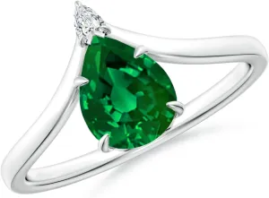 Angara Lab Grown Prong-Set Pear Emerald Chevron Engagement Ring in 14K Solid Gold/Platinum | May Birthstone, Birthday, Anniversary, Wedding Jewelry Gift for Women