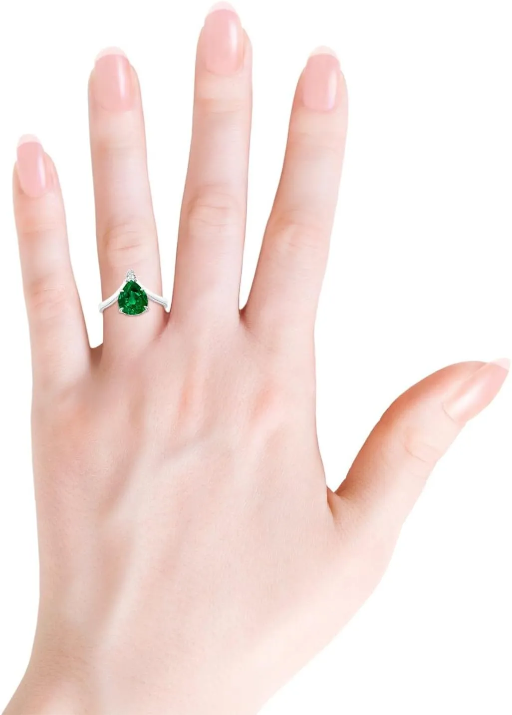 Angara Lab Grown Prong-Set Pear Emerald Chevron Engagement Ring in 14K Solid Gold/Platinum | May Birthstone, Birthday, Anniversary, Wedding Jewelry Gift for Women