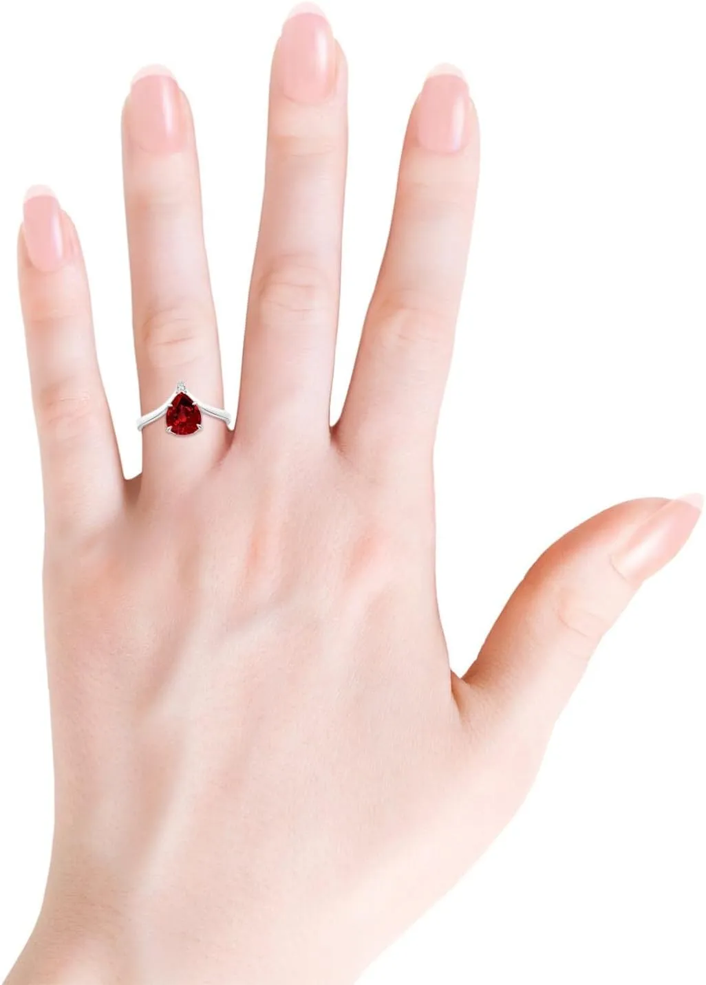 Angara Lab Grown Prong-Set Pear Ruby Chevron Engagement Ring in 14K Solid Gold/Platinum | July Birthstone, Birthday, Anniversary, Wedding Jewelry Gift for Women