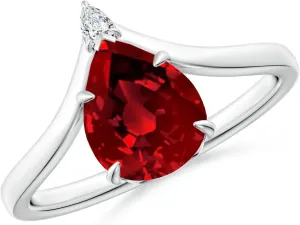 Angara Lab Grown Prong-Set Pear Ruby Chevron Engagement Ring in 14K Solid Gold/Platinum | July Birthstone, Birthday, Anniversary, Wedding Jewelry Gift for Women