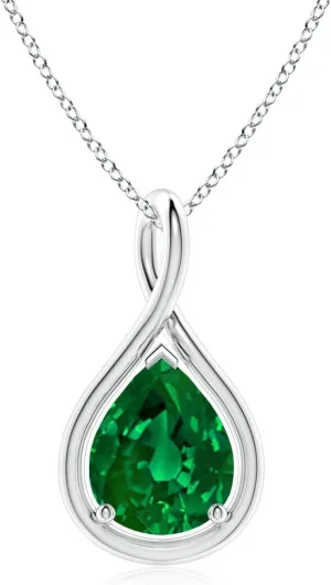 Angara Lab Grown Solitaire Pear Emerald Twist Bale Pendant in 14K Solid Gold/Platinum | May Birthstone, Birthday, Engagement, Anniversary, Wedding Jewelry Gift for Women
