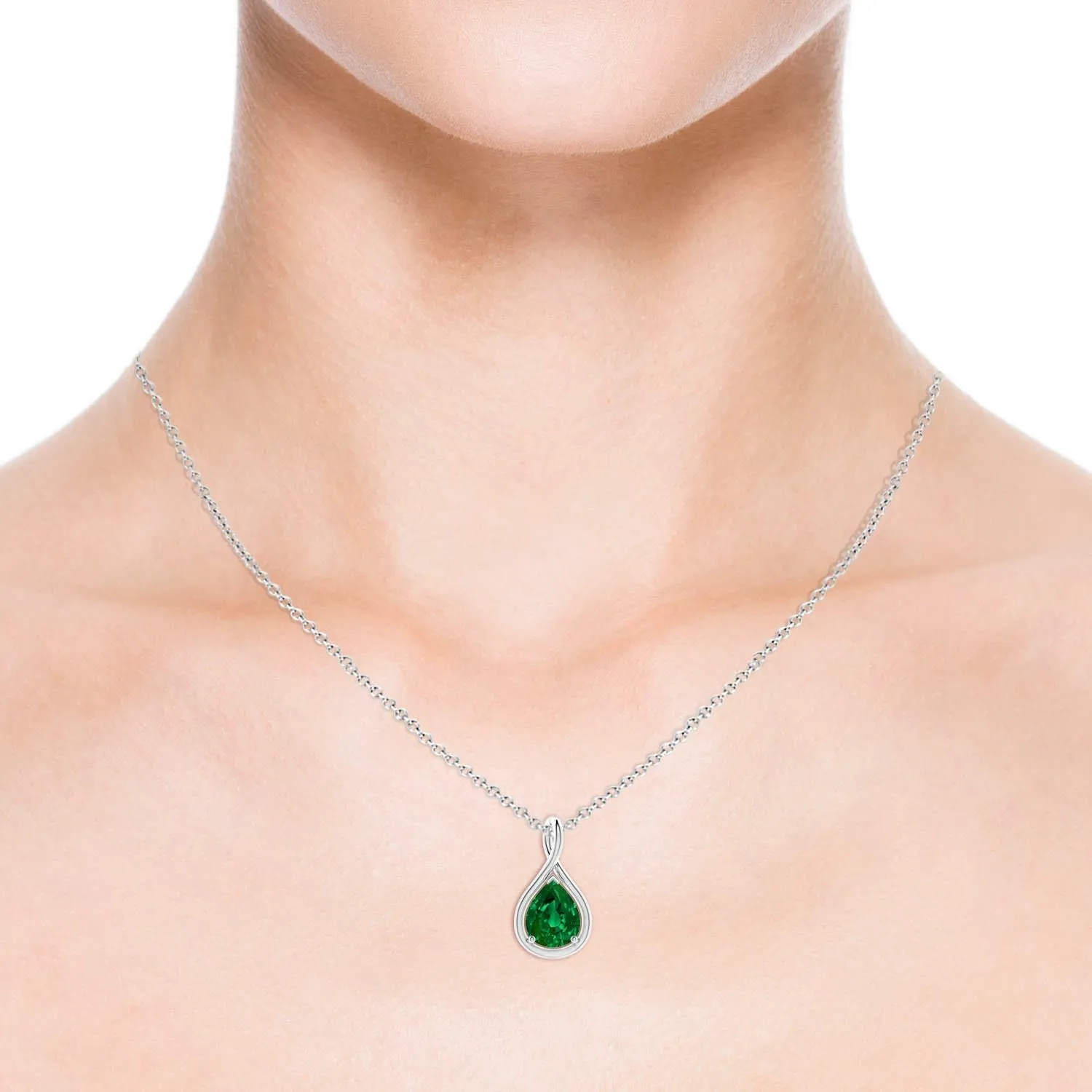 Angara Lab Grown Solitaire Pear Emerald Twist Bale Pendant in 14K Solid Gold/Platinum | May Birthstone, Birthday, Engagement, Anniversary, Wedding Jewelry Gift for Women