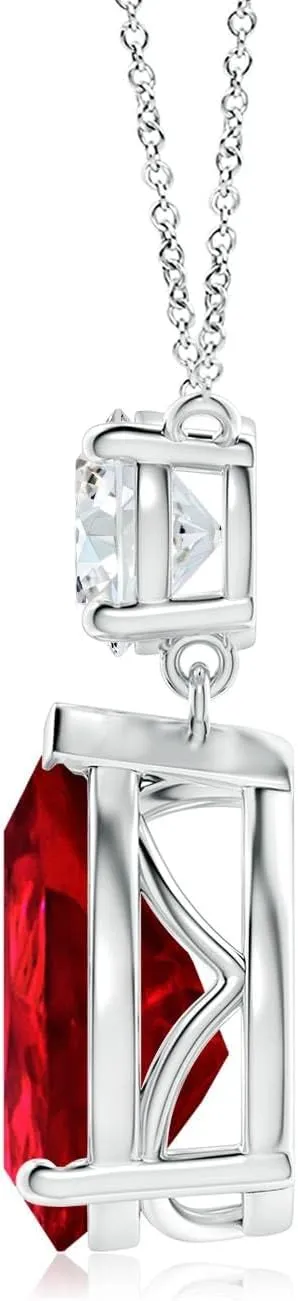 Angara Lab Grown Solitaire Pear Ruby Drop Pendant with Lab Diamond Accent in 14K Solid Gold/Platinum | July Birthstone, Birthday, Engagement, Anniversary, Wedding Jewelry Gift for Women