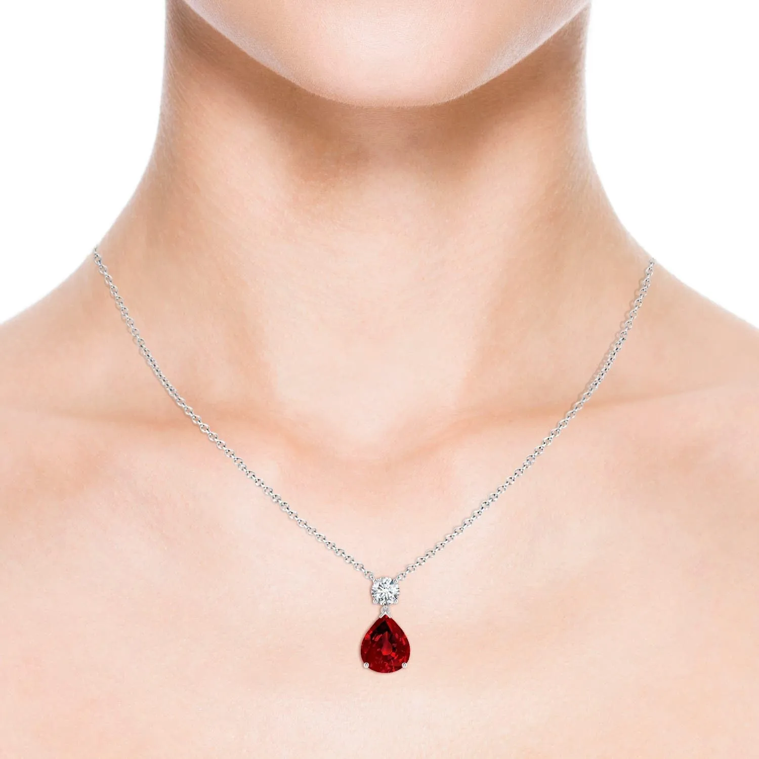 Angara Lab Grown Solitaire Pear Ruby Drop Pendant with Lab Diamond Accent in 14K Solid Gold/Platinum | July Birthstone, Birthday, Engagement, Anniversary, Wedding Jewelry Gift for Women