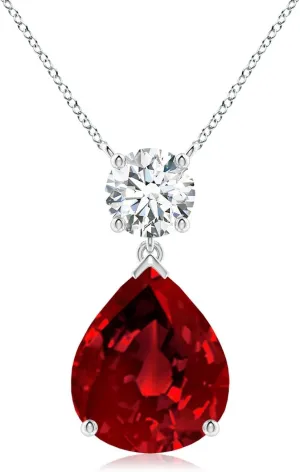 Angara Lab Grown Solitaire Pear Ruby Drop Pendant with Lab Diamond Accent in 14K Solid Gold/Platinum | July Birthstone, Birthday, Engagement, Anniversary, Wedding Jewelry Gift for Women