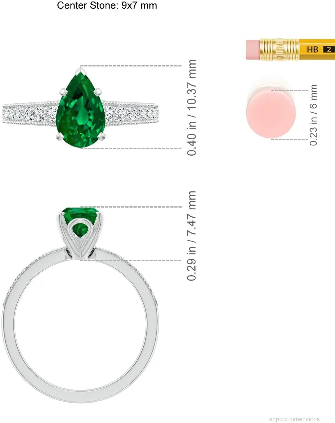 Angara Lab Grown Vintage Style Pear-Shaped Emerald Engagement Ring with Accents in 14K Solid Gold/Platinum | May Birthstone, Birthday, Anniversary, Wedding Jewelry Gift for Women