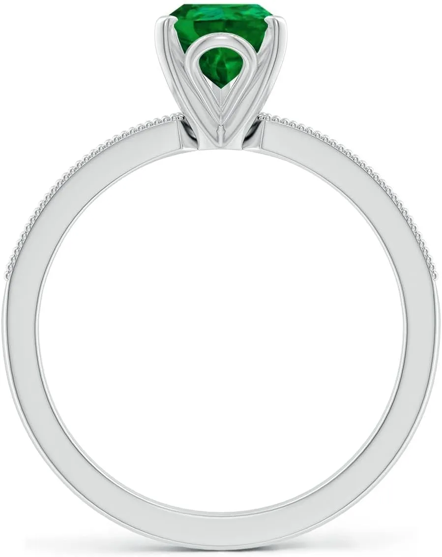 Angara Lab Grown Vintage Style Pear-Shaped Emerald Engagement Ring with Accents in 14K Solid Gold/Platinum | May Birthstone, Birthday, Anniversary, Wedding Jewelry Gift for Women