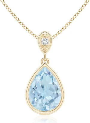 Angara Natural Bezel-Set Aquamarine Teardrop Pendant with Diamond in Silver / 14K Solid Gold/Platinum | March Birthstone, Birthday, Engagement, Anniversary, Wedding Jewelry Gift for Women