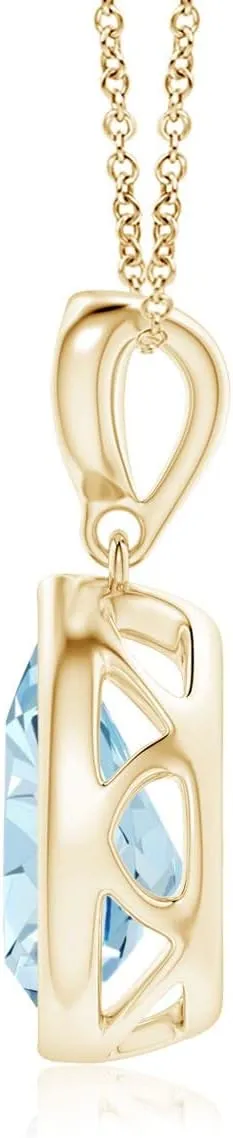 Angara Natural Bezel-Set Aquamarine Teardrop Pendant with Diamond in Silver / 14K Solid Gold/Platinum | March Birthstone, Birthday, Engagement, Anniversary, Wedding Jewelry Gift for Women
