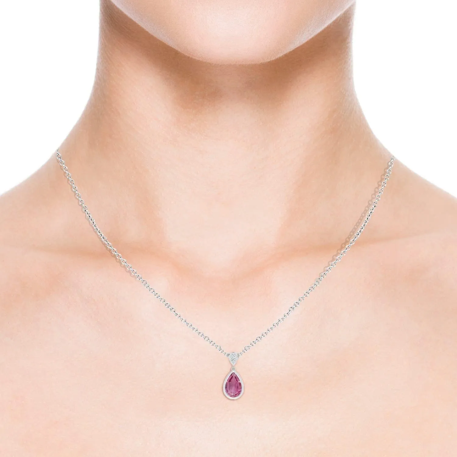 Angara Natural Bezel-Set Pink Tourmaline Teardrop Pendant with Diamond in Silver / 14K Solid Gold/Platinum | Birthday, Engagement, Anniversary, Wedding Jewelry Gift for Women