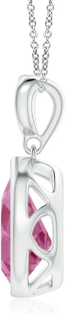 Angara Natural Bezel-Set Pink Tourmaline Teardrop Pendant with Diamond in Silver / 14K Solid Gold/Platinum | Birthday, Engagement, Anniversary, Wedding Jewelry Gift for Women