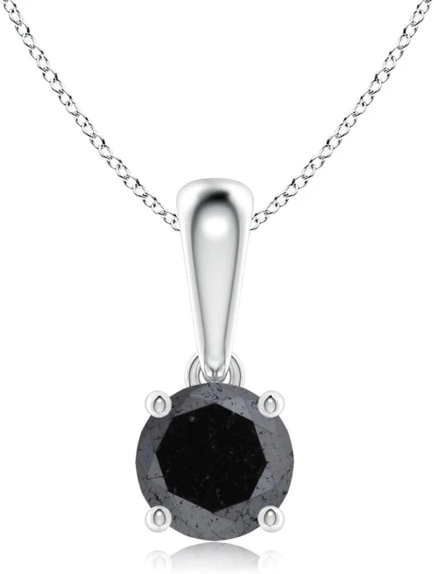 Angara Natural Classic Round Enhanced Black Diamond Solitaire Pendant in 14K Solid Gold/Platinum | Birthday, Engagement, Anniversary, Wedding Jewelry Gift for Women
