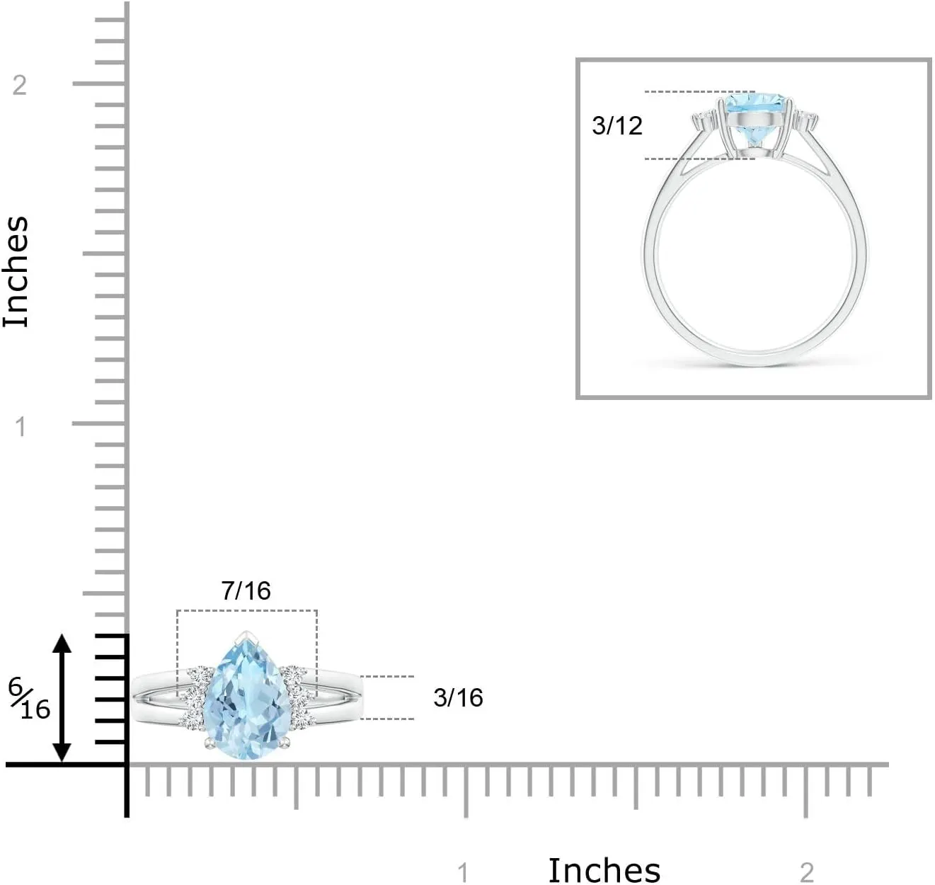 Angara Natural Pear Aquamarine Ring with Triple Diamond Accents in 14K Solid Gold/Platinum | March Birthstone, Birthday, Engagement, Anniversary, Wedding Jewelry Gift for Women