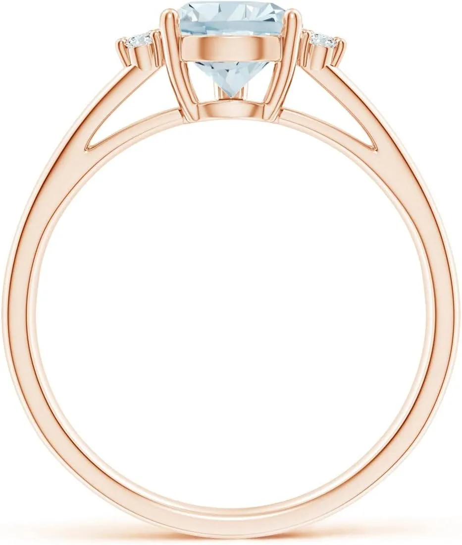 Angara Natural Pear Aquamarine Ring with Triple Diamond Accents in 14K Solid Gold/Platinum | March Birthstone, Birthday, Engagement, Anniversary, Wedding Jewelry Gift for Women