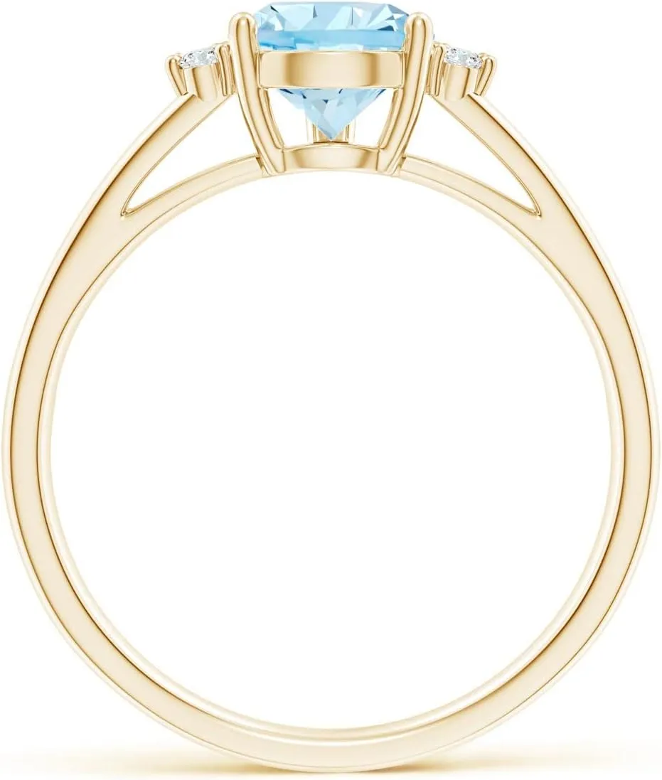 Angara Natural Pear Aquamarine Ring with Triple Diamond Accents in 14K Solid Gold/Platinum | March Birthstone, Birthday, Engagement, Anniversary, Wedding Jewelry Gift for Women
