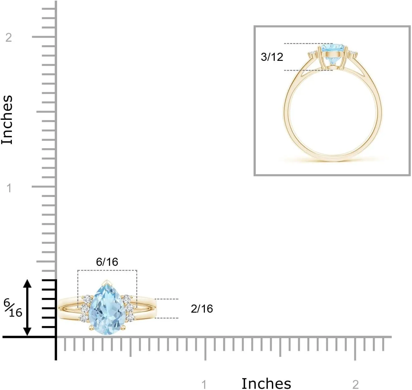 Angara Natural Pear Aquamarine Ring with Triple Diamond Accents in 14K Solid Gold/Platinum | March Birthstone, Birthday, Engagement, Anniversary, Wedding Jewelry Gift for Women