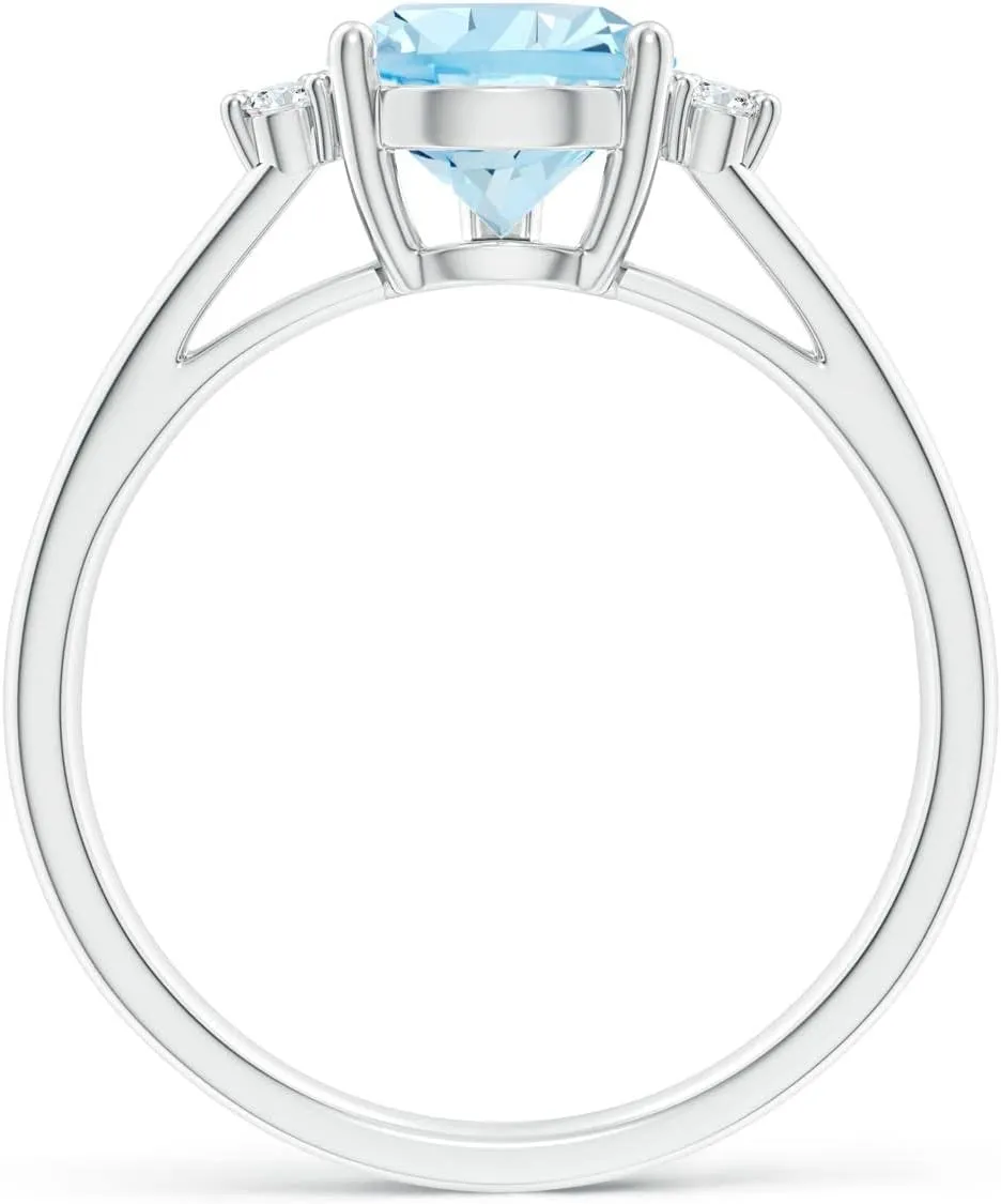 Angara Natural Pear Aquamarine Ring with Triple Diamond Accents in 14K Solid Gold/Platinum | March Birthstone, Birthday, Engagement, Anniversary, Wedding Jewelry Gift for Women