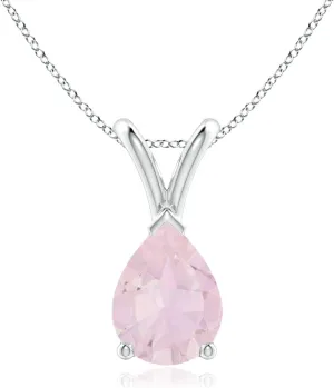 Angara Natural Rose Quartz Classic Pendant Necklace for Women in Silver/14K Solid Gold/Platinum | Birthday, Anniversary, Wedding Jewelry Gift For Women