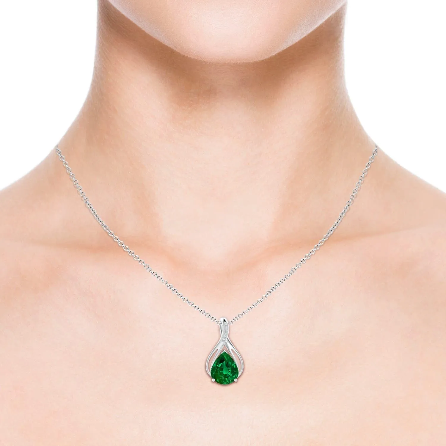 Angara Pear Lab Grown Emerald Infinity Twist Pendant with Diamonds in 14K Solid Gold/Platinum | May Birthstone, Birthday, Engagement, Anniversary, Wedding Jewelry Gift for Women
