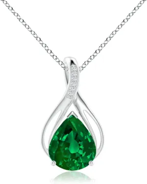 Angara Pear Lab Grown Emerald Infinity Twist Pendant with Diamonds in 14K Solid Gold/Platinum | May Birthstone, Birthday, Engagement, Anniversary, Wedding Jewelry Gift for Women