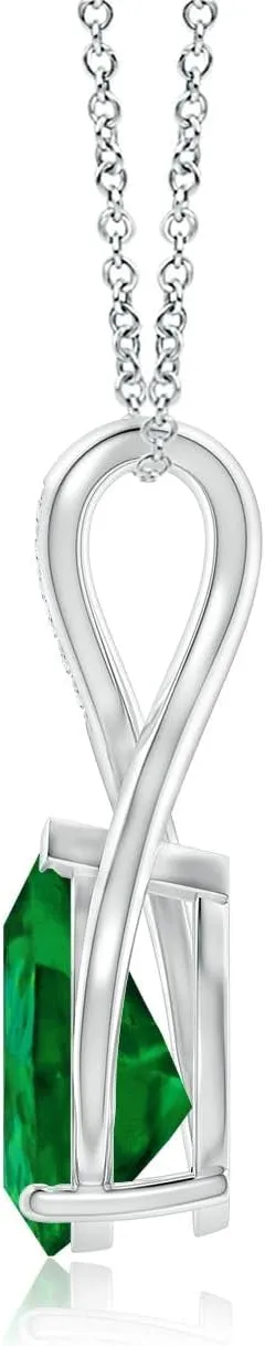 Angara Pear Lab Grown Emerald Infinity Twist Pendant with Diamonds in 14K Solid Gold/Platinum | May Birthstone, Birthday, Engagement, Anniversary, Wedding Jewelry Gift for Women