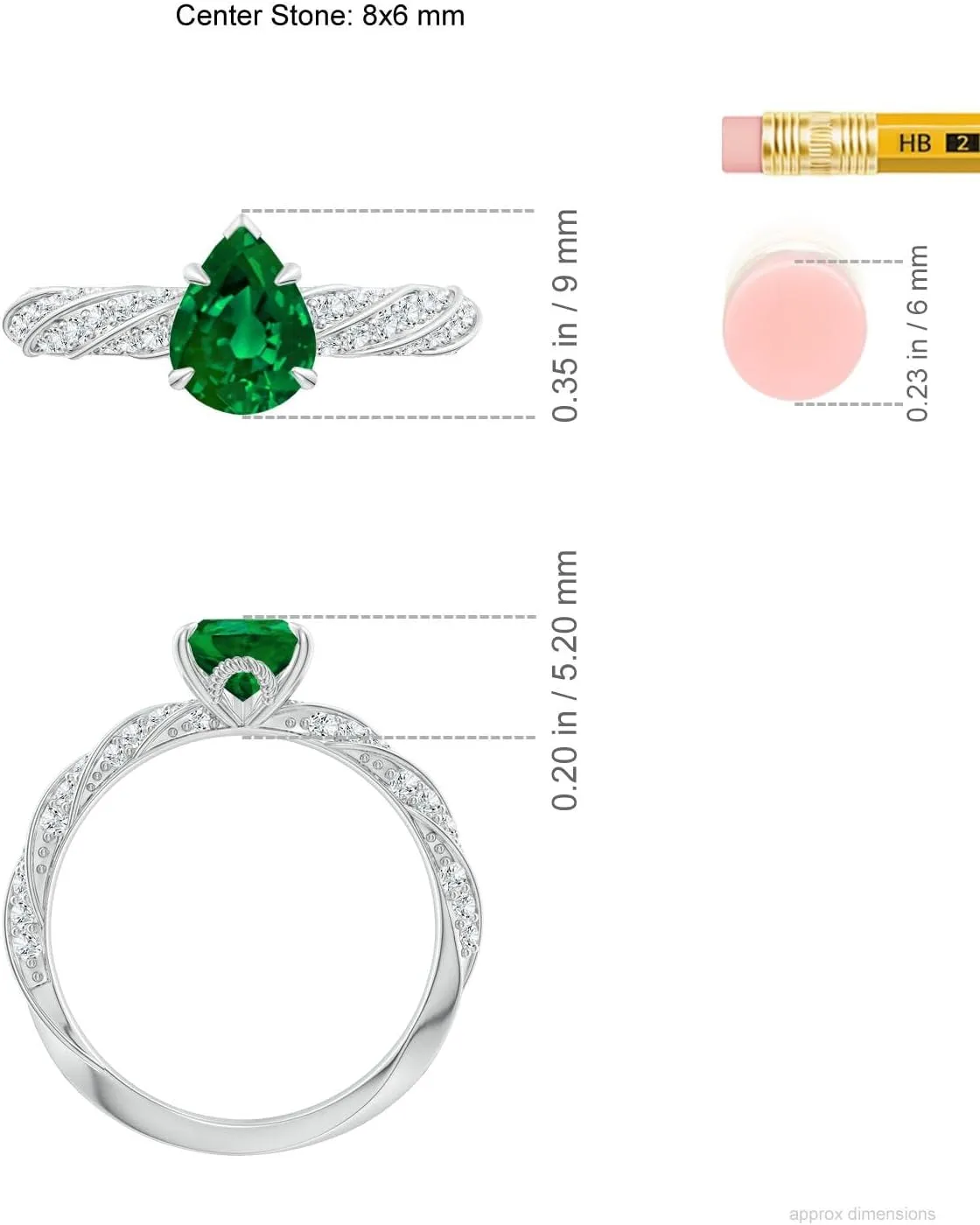 Angara Pear Lab Grown Emerald Twisted Rope Shank Engagement Ring in 14K Solid Gold/Platinum | May Birthstone, Birthday, Anniversary, Wedding Jewelry Gift for Women