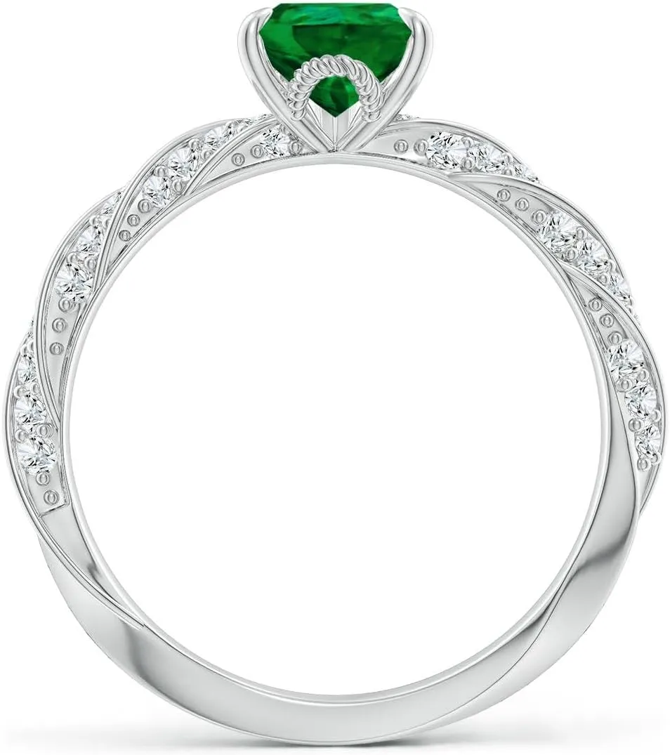 Angara Pear Lab Grown Emerald Twisted Rope Shank Engagement Ring in 14K Solid Gold/Platinum | May Birthstone, Birthday, Anniversary, Wedding Jewelry Gift for Women