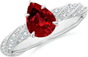 Angara Pear Lab Grown Ruby Twisted Rope Shank Engagement Ring in 14K Solid Gold/Platinum | July Birthstone, Birthday, Anniversary, Wedding Jewelry Gift for Women