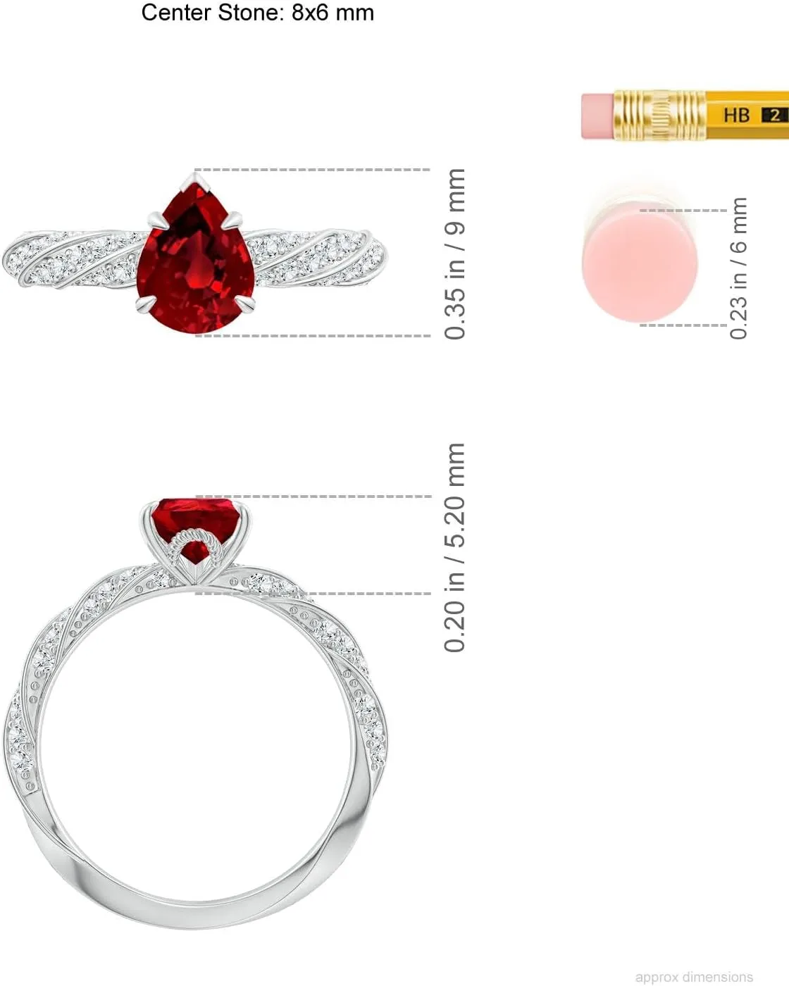 Angara Pear Lab Grown Ruby Twisted Rope Shank Engagement Ring in 14K Solid Gold/Platinum | July Birthstone, Birthday, Anniversary, Wedding Jewelry Gift for Women