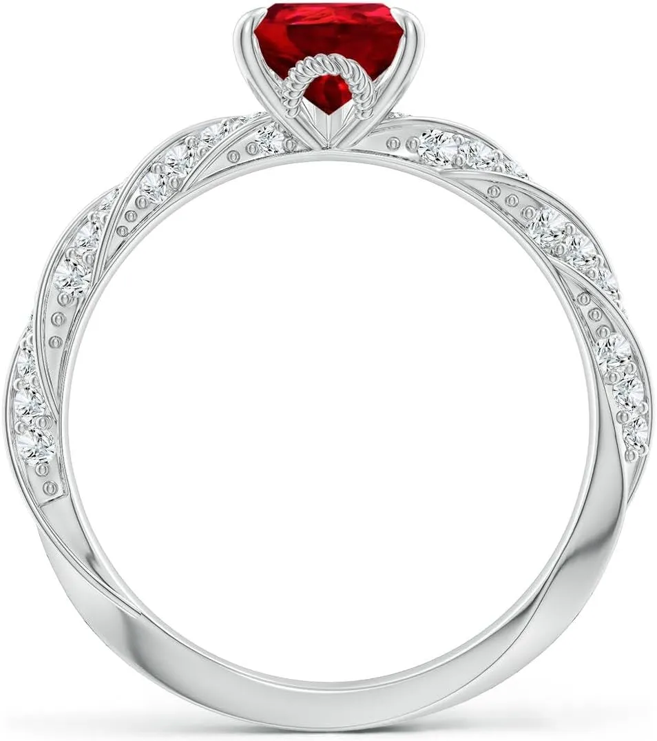 Angara Pear Lab Grown Ruby Twisted Rope Shank Engagement Ring in 14K Solid Gold/Platinum | July Birthstone, Birthday, Anniversary, Wedding Jewelry Gift for Women