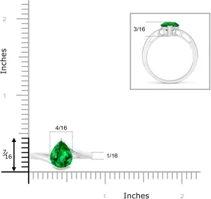 Angara Solitaire Pear-Shaped Lab Grown Emerald Bypass Engagement Ring in 14K Solid Gold/Platinum | May Birthstone, Birthday, Anniversary, Wedding Jewelry Gift for Women