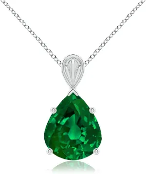 Angara Solitaire Pear-Shaped Lab Grown Emerald Classic Pendant in 14K Solid Gold/Platinum | May Birthstone, Birthday, Engagement, Anniversary, Wedding Jewelry Gift for Women