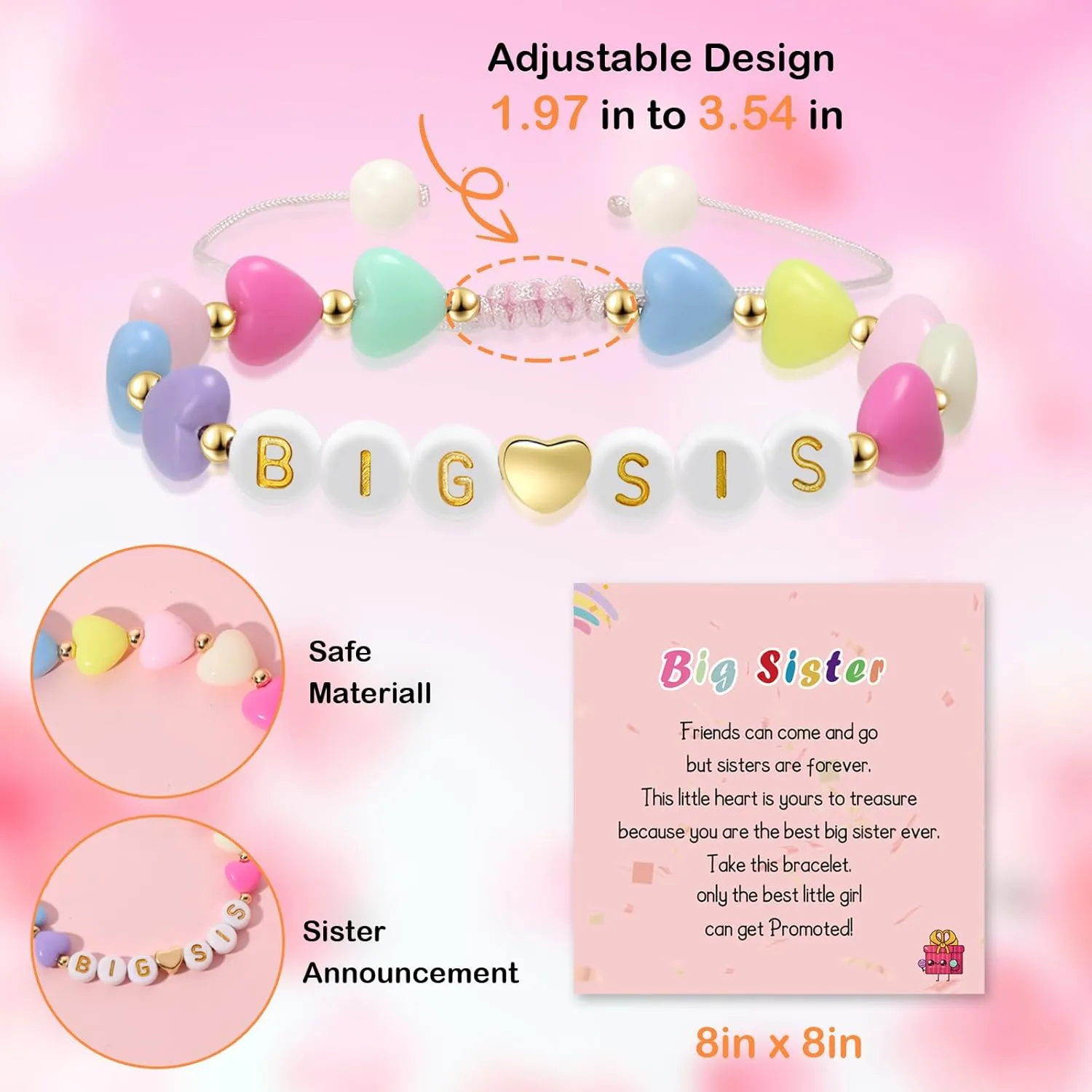 Artlunar Big Sister Bracelet, Colorful Little Girls' Sister Jewelry, Letter Beads Bracelet, Sister Jewelry Gifts for Daughter Granddaughter Niece Big Sister Girls