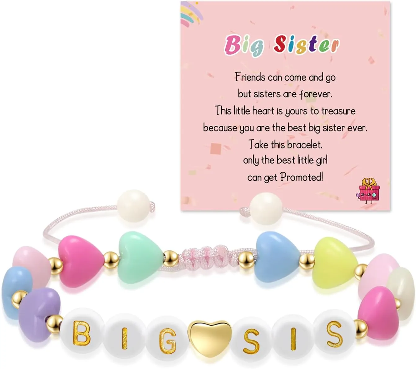 Artlunar Big Sister Bracelet, Colorful Little Girls' Sister Jewelry, Letter Beads Bracelet, Sister Jewelry Gifts for Daughter Granddaughter Niece Big Sister Girls