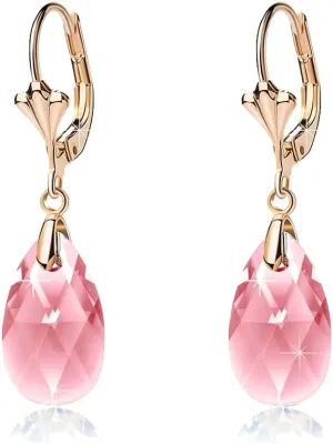 Austrian Crystal Teardrop Leverback Dangle Earrings for Women Fashion 14K Gold Plated Hypoallergenic Jewelry