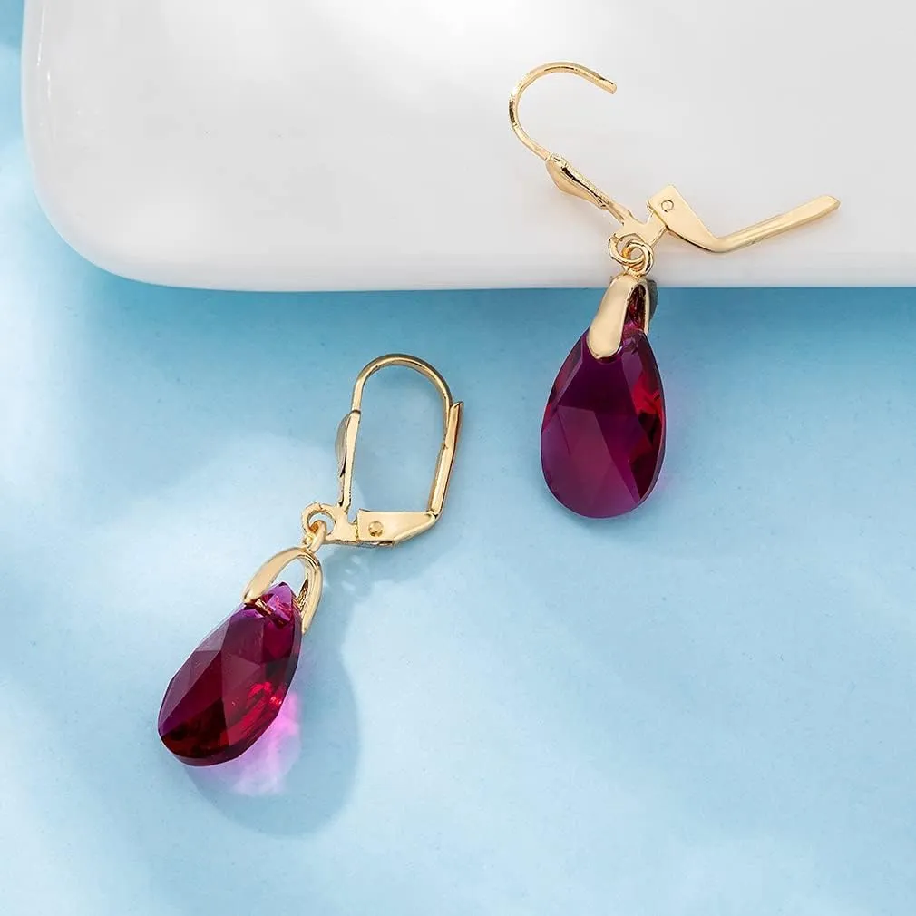 Austrian Crystal Teardrop Leverback Dangle Earrings for Women Fashion 14K Gold Plated Hypoallergenic Jewelry