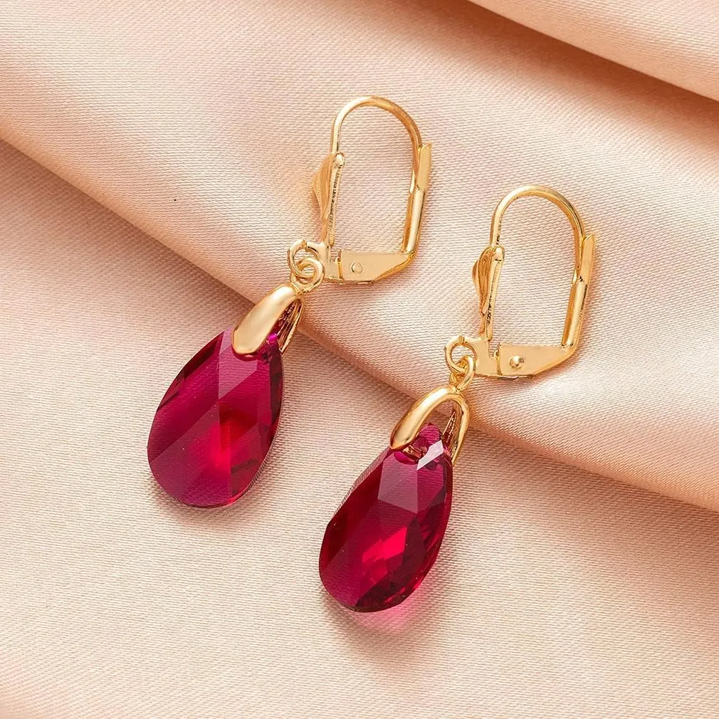 Austrian Crystal Teardrop Leverback Dangle Earrings for Women Fashion 14K Gold Plated Hypoallergenic Jewelry