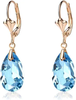 Austrian Crystal Teardrop Leverback Dangle Earrings for Women Fashion 14K Gold Plated Hypoallergenic Jewelry